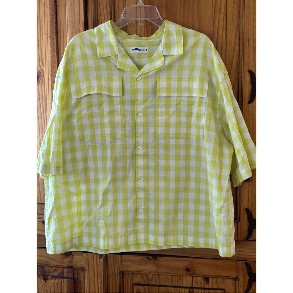 Zara Yellow and White Checked Shirt